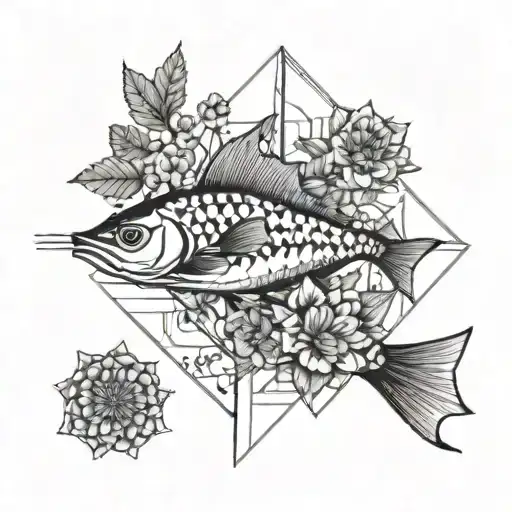 An anchovy fish and a burdock flower  tattoo design idea