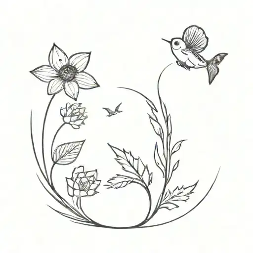 An anchovy fish and a burdock flower  tattoo design idea