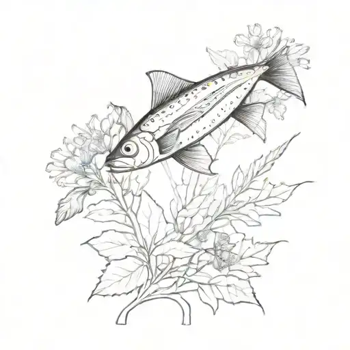 An anchovy fish and a burdock flower  tattoo design idea
