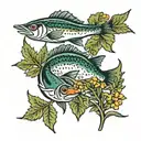 An anchovy fish and a burdock flower  tattoo design idea