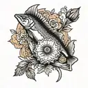 An anchovy fish and a burdock flower  tattoo design idea