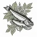 An anchovy fish and a burdock flower  tattoo design idea