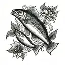 An anchovy fish and a burdock flower  tattoo design idea