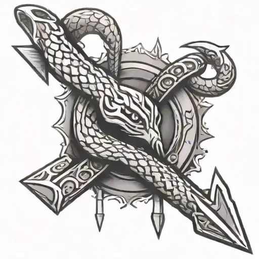 rustic arrow with snake coiled around the shaft tattoo design idea