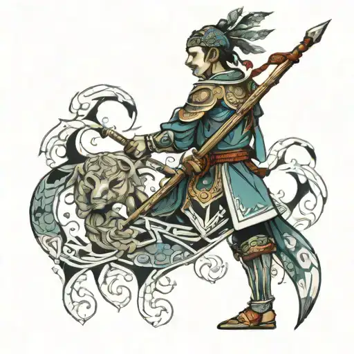 healer warrior standing tattoo design idea