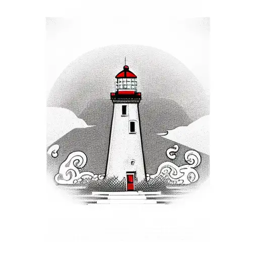 lighthouse ontop of a hill with a pathway of life or death choices but the door will always be open to anyone tattoo design idea