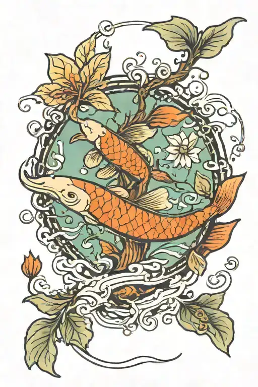tree of life with koi swimming underwater tattoo design idea