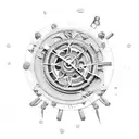 Mechanical clock gears intertwined with oil droplets tattoo design idea