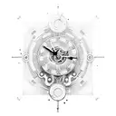 Mechanical clock gears intertwined with oil droplets tattoo design idea