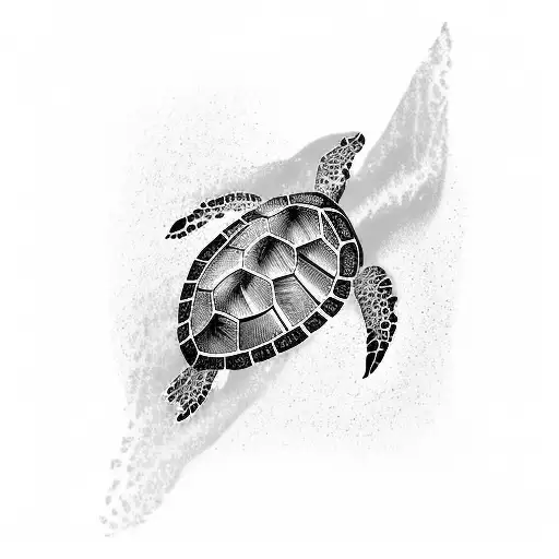 A black-grey tattoo featuring a majestic sea turtle swimming in the turquoise waters of Maui, with the iconic Maui hook incorporated into the design tattoo design idea