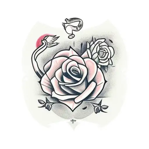 cruz, leão e flor tattoo design idea