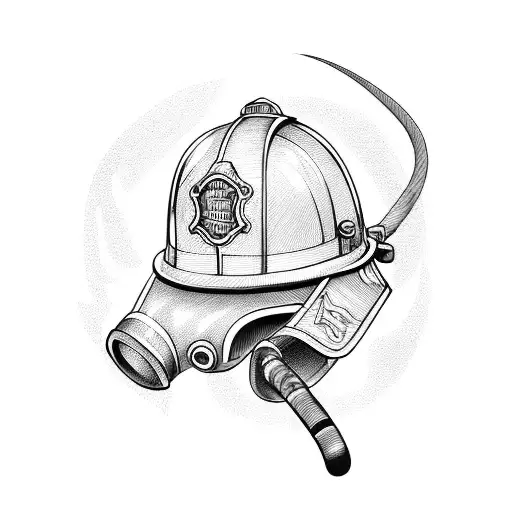 firefighter helmet with 2 fire axes behind it tattoo design idea
