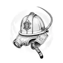 firefighter helmet with 2 fire axes behind it tattoo design idea