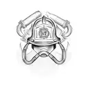 firefighter helmet with 2 fire axes behind it tattoo design idea