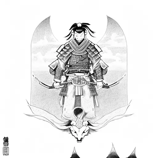 A samurai warrior riding a mythical creature from Japanese folklore tattoo design idea
