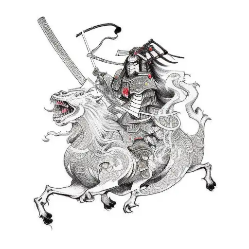 A samurai warrior riding a mythical creature from Japanese folklore tattoo design idea