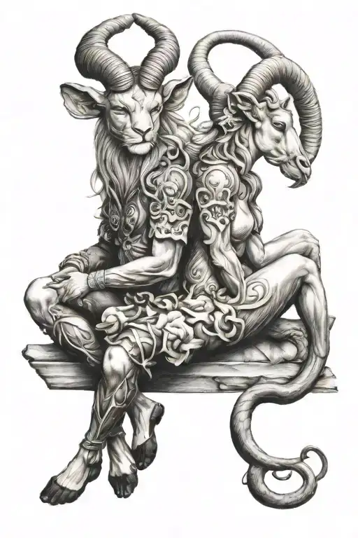 leo and capricorn zodiac couple sitting tattoo design idea