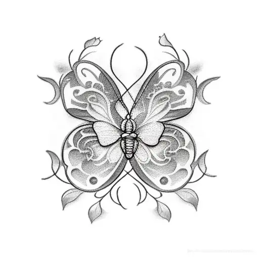vine of roses with three butterflies around it tattoo design idea