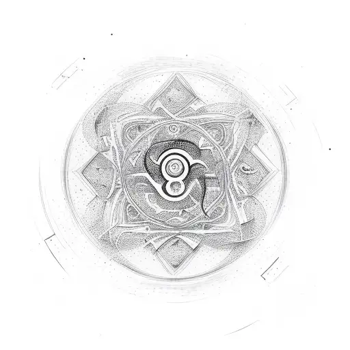 An abstract representation of ancient symbols formed by random strokes tattoo design idea