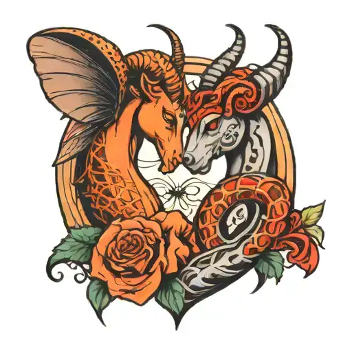 capricorn and scorpio in love each other tattoo design idea