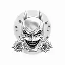 The Batman Who Laughs skull in roses tattoo design idea