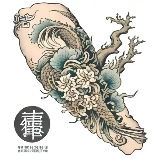 irezumi half right arm sleeve tattoo design idea