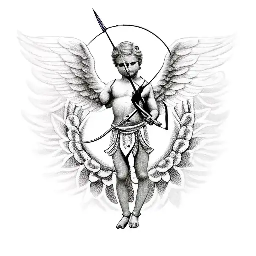 angelic cupid with indian archery  tattoo design idea