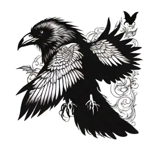 the crow chasing the butterfly   tattoo design idea