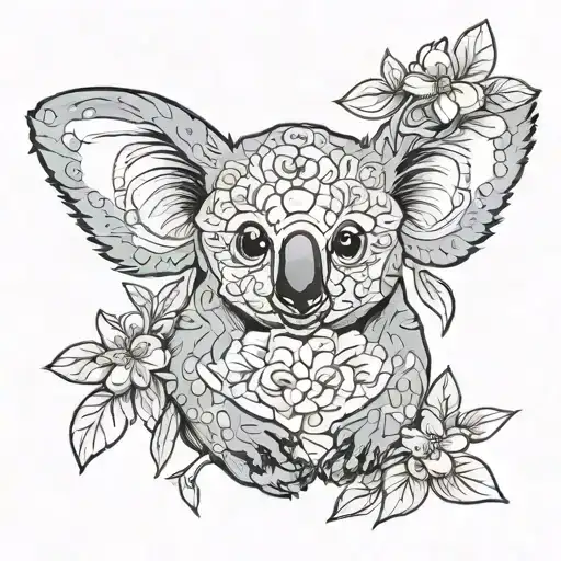 koala, butterfly, one half of which is a flower tattoo design idea