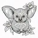 koala, butterfly, one half of which is a flower tattoo design idea
