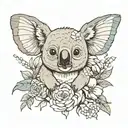 koala, butterfly, one half of which is a flower tattoo design idea