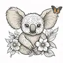 koala, butterfly, one half of which is a flower tattoo design idea