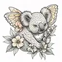 koala, butterfly, one half of which is a flower tattoo design idea