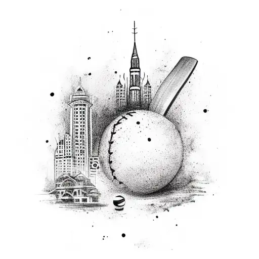 Sketch "A Cricket Bat And Ball Surrounded By..." Tattoo Idea BlackInk AI