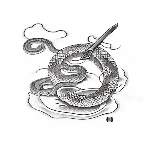 A sword being held by a boxer with a snake coiled around their arm tattoo design idea