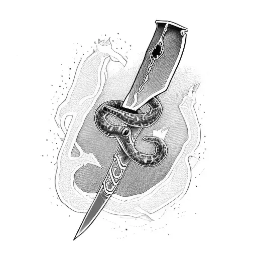 A sword being held by a boxer with a snake coiled around their arm tattoo design idea