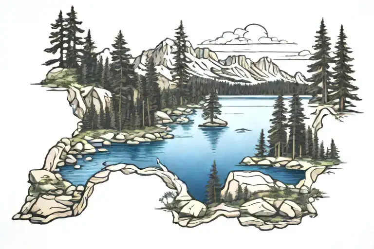 Lake Tahoe scene in Tahoe 200 elevation tattoo design idea