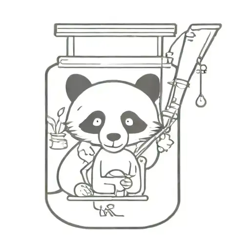 fox and panda in laboratory flask tattoo design idea
