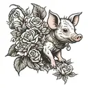 Piglet holding flowers growing tattoo design idea