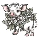 Piglet holding flowers growing tattoo design idea