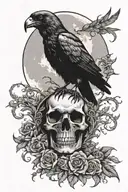 skull crow grave  moon tattoo design idea