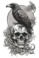 skull crow grave  moon tattoo design idea