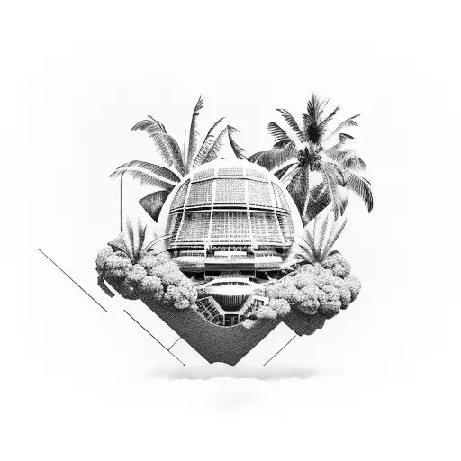 Combine elements of a tropical island and a football stadium tattoo design idea
