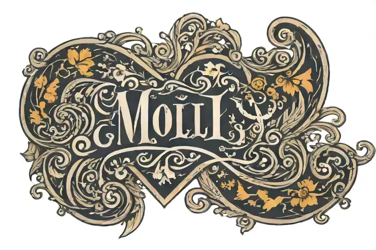 Molly written with a heart shape tattoo design idea