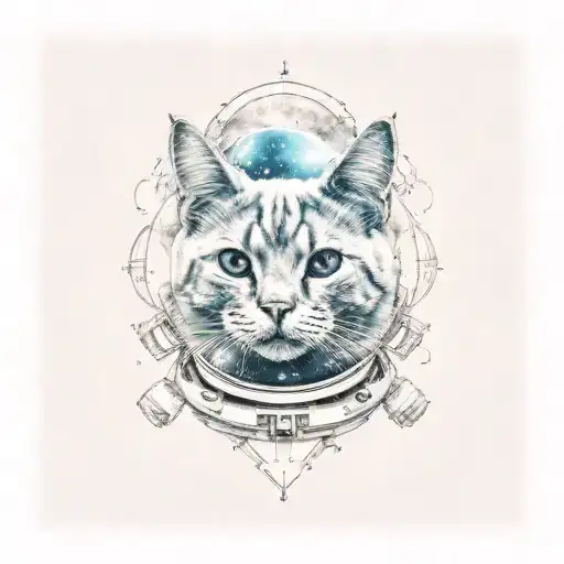 Cat head in space galactics tattoo design idea