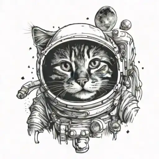 Astronaut cat head in space tattoo design idea