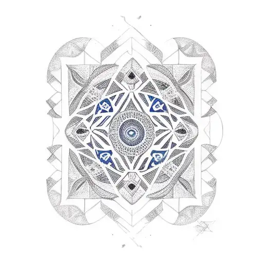 Forearm geometric pattern inspired by traditional Middle Eastern tiles, with medical symbols incorporated within tattoo design idea