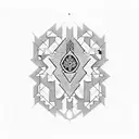 A geometric pattern inspired by traditional Middle Eastern tiles, with medical symbols incorporated within tattoo design idea