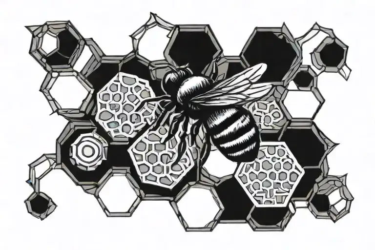 bee honeycomb blackout symmetrical design tattoo design idea