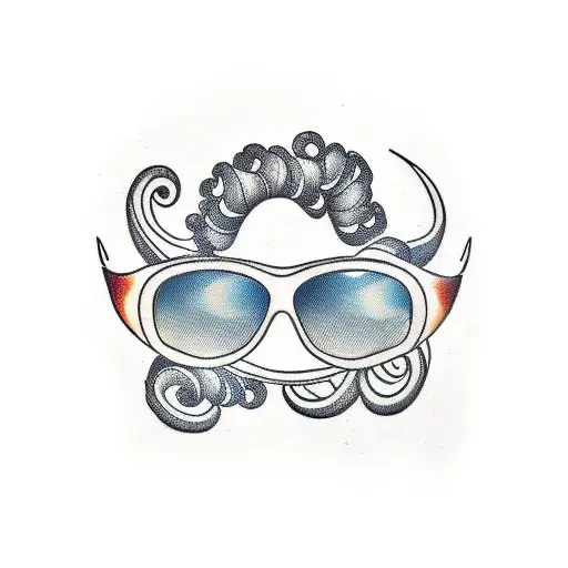 a salmon with curly hair wearing sunglasses tattoo design idea